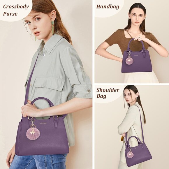 Women Purple PU leather Top-Handle Waterproof Anti Theft Leather Purse Handbag - Picture 6 of 7